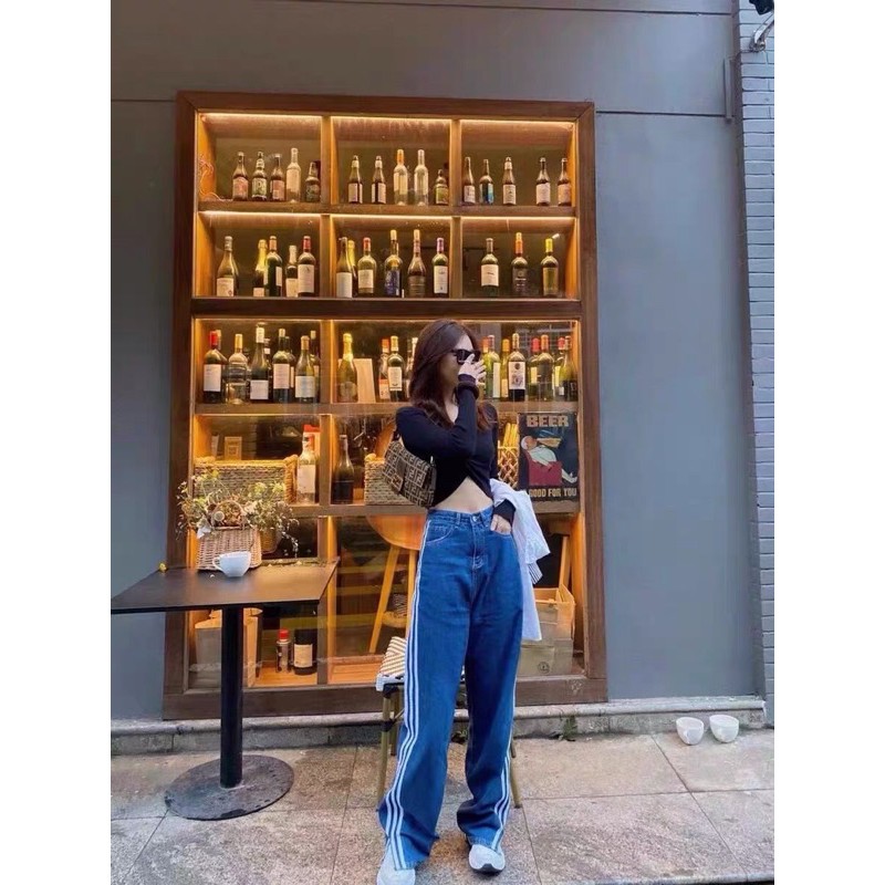 Quần jeans ulzzang xẻ gấu kẻ sọc phong cách JENNIE BLACKPINK hot trend 2021 KÈM 3 ẢNH THẬT CUỐI
