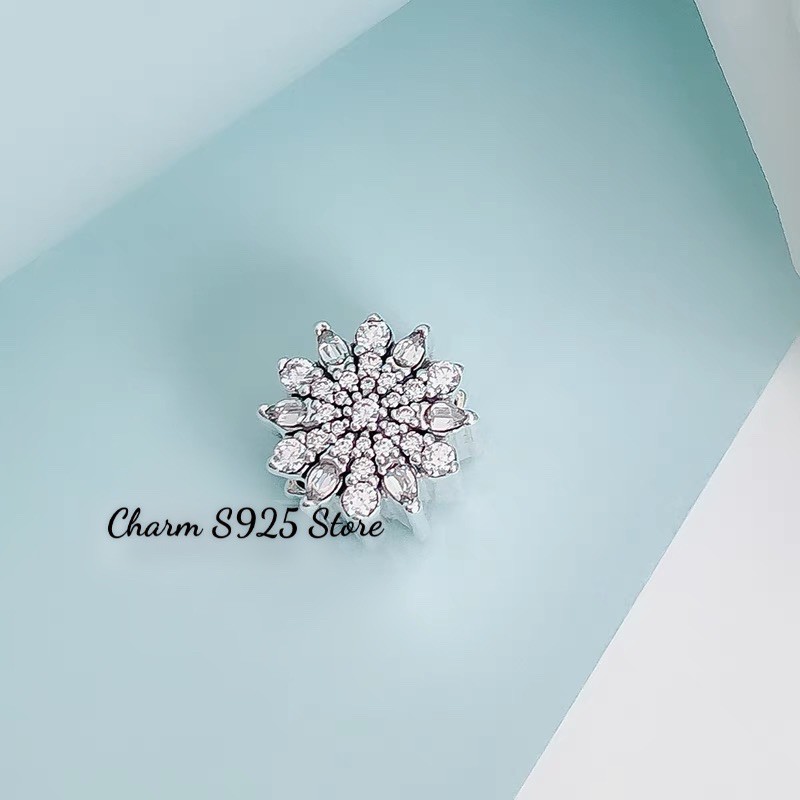 charm pan hoa tuyết đính đá trắng bạc s925 cao cấp
