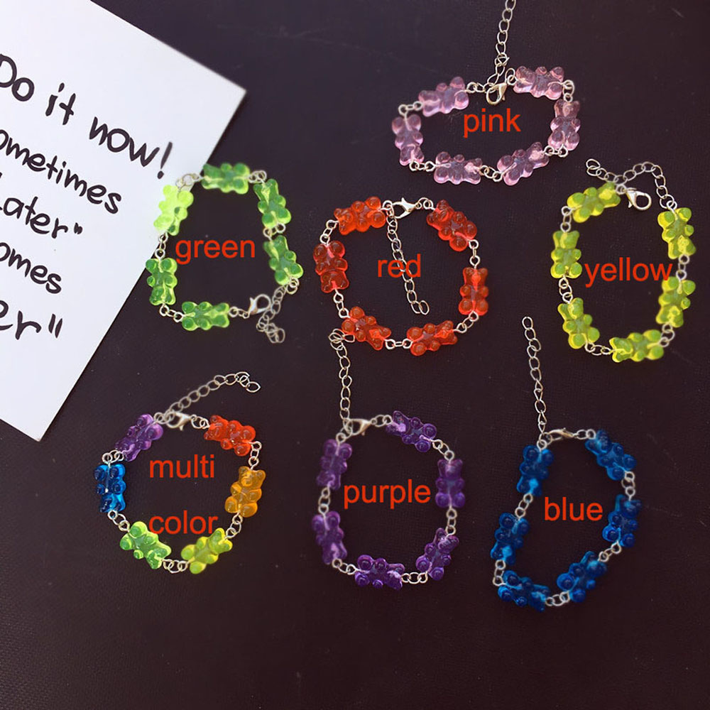 Vòng tay dây xích mặt hình chú gấu trong suốt đáng yêu