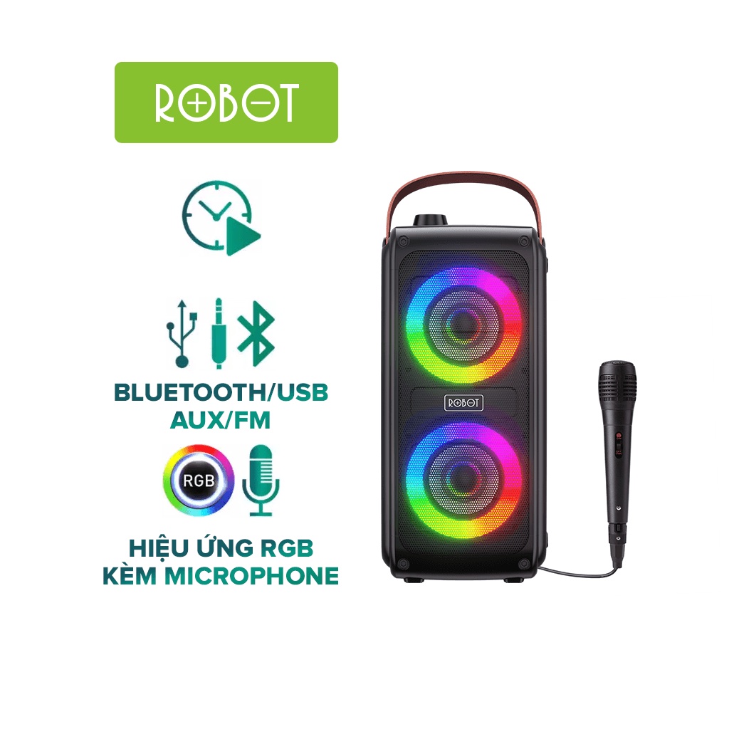Loa Karaoke Bluetooth Ngoài Trời Hiệu Ứng LED ROBOT RB490 Kèm Micro Công Suất 20W Nghe Nhạc Cực Đỉnh - Bảo Hành 12 Tháng