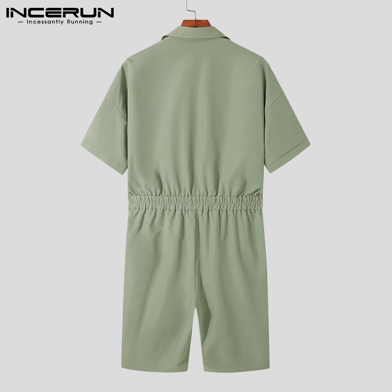 Áo liền quần INCERUN co giãn tay ngắn với 3 màu thời trang tùy chọn cho nam