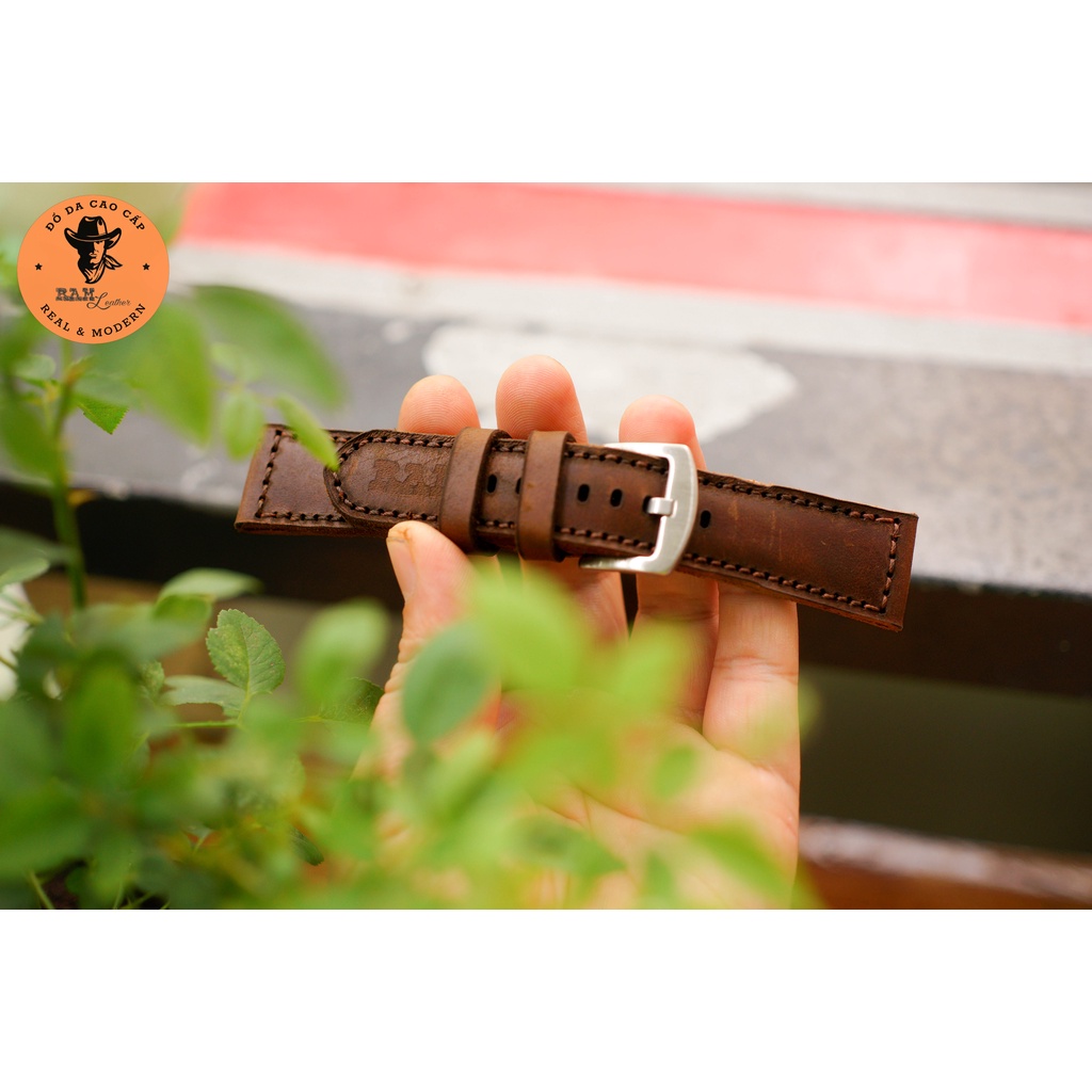 Dây đồng hồ da bò màu nâu đỏ - RAM Leather Classic 1981 bản dày Bền Đẹp