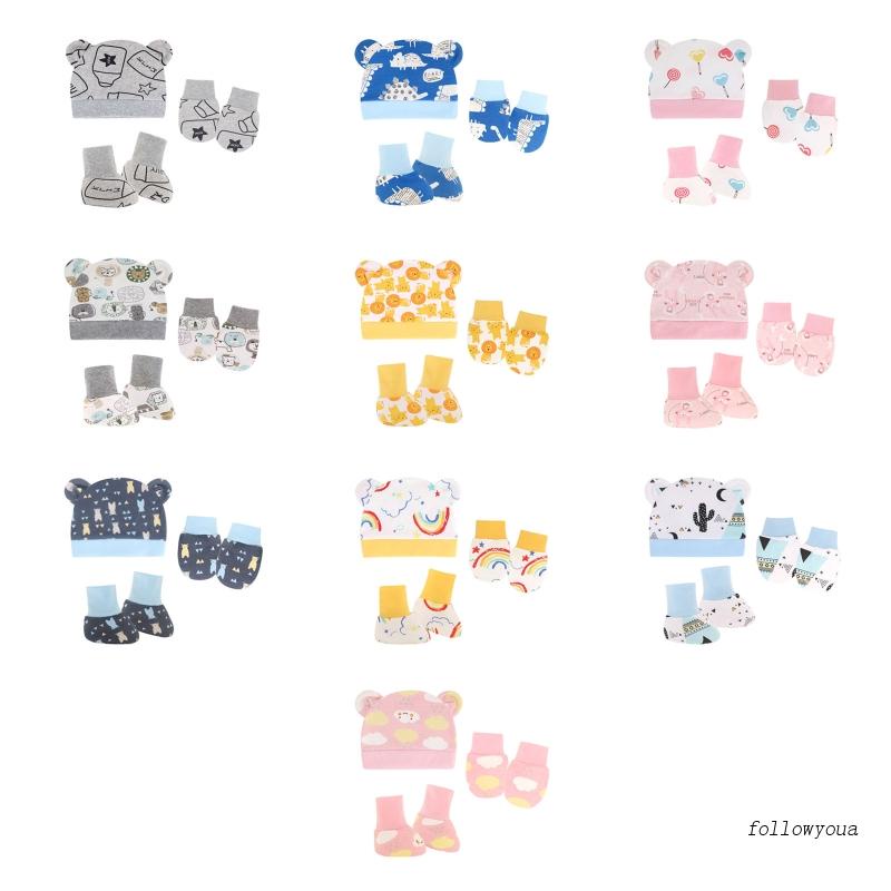1 Set Găng Tay + Mũ + Đôi Vớ Cotton Mềm Chống Trầy Xước Dễ Thương Cho Bé