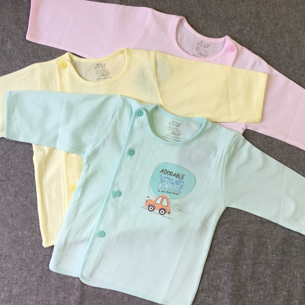 Áo sơ sinh cotton cao cấp JOU | Mẫu Tay Dài Cài Lệch Màu | quần áo sơ sinh | quần áo trẻ em