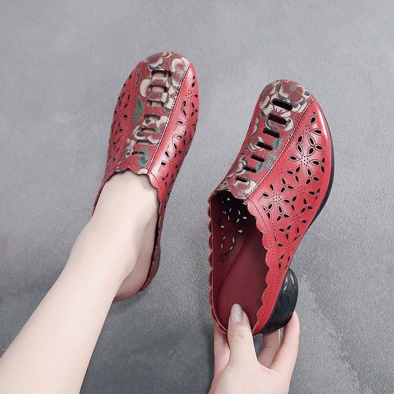 Dép Sandal Da Họa Tiết Dân Tộc Thời Trang Xuân Hè 2021