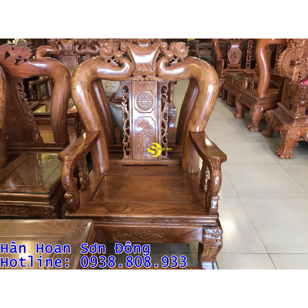 Bộ bàn ghế gỗ hương đào vân tuyển 6 món tay 12 – BBG266