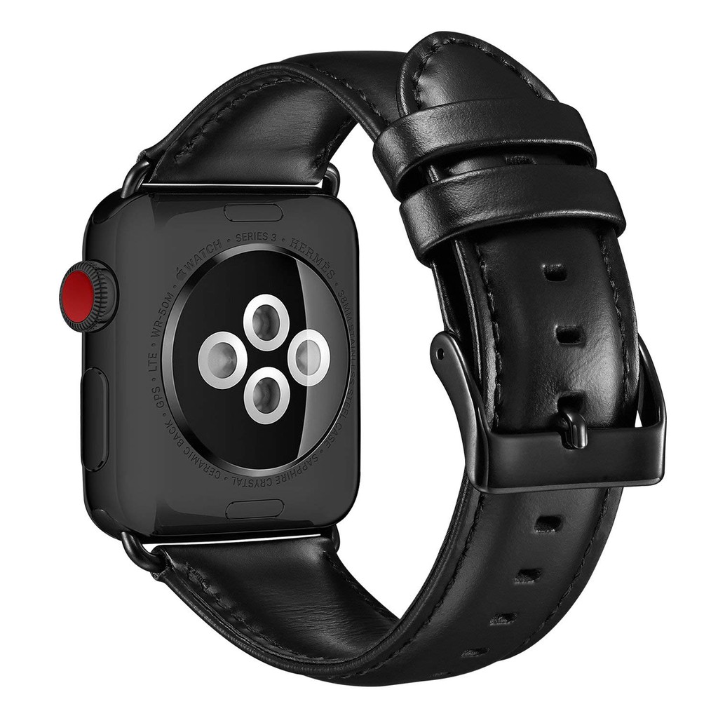 Dây Đeo Bằng Da Màu Đen Kích Thước 40mm 44mm Cho Đồng Hồ Thông Minh Apple Watch Series 6 Se 5 4 3 2 1 38mm 42mm