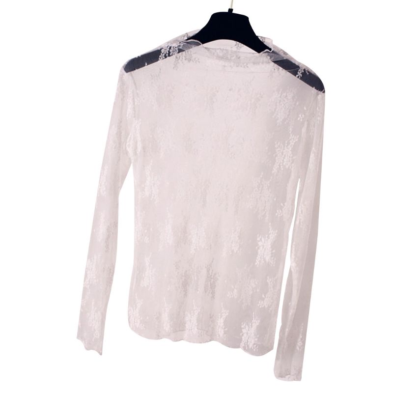 Xiangbao Áo Lưới Tay Dài Cổ Giả Xuyên Thấu Cơ Bản Thời Trang Xuân Hè Cho Nữ C