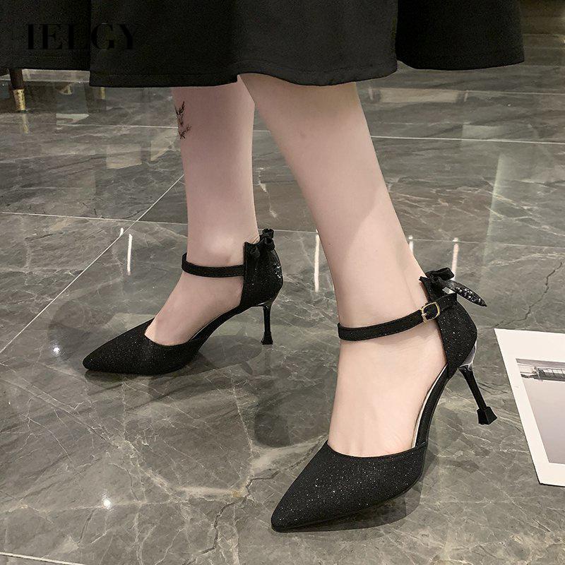 Ielgy Giày Cao Gót Hở Ngón Đính Nơ Phong Cách Hàn Quốc