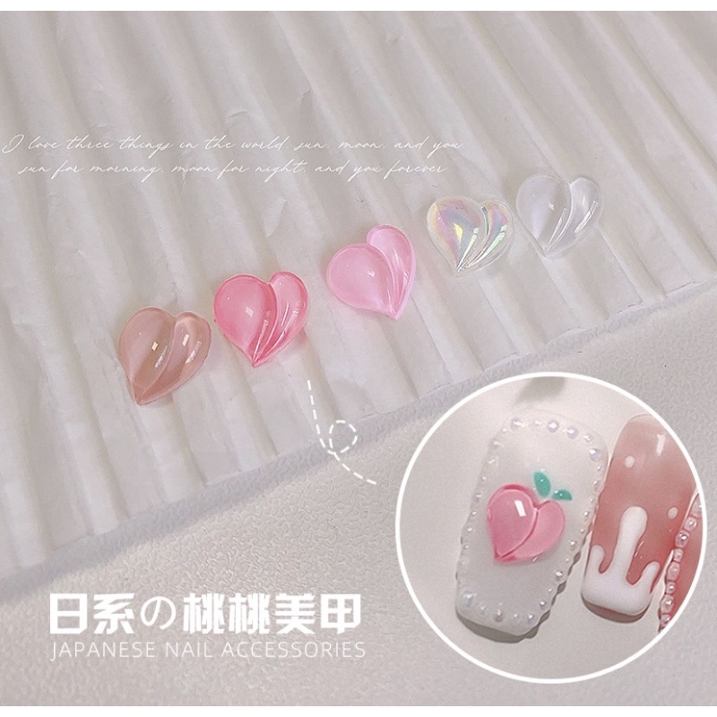 Charm quả đào trái tim 30 viên, phụ kiện nail