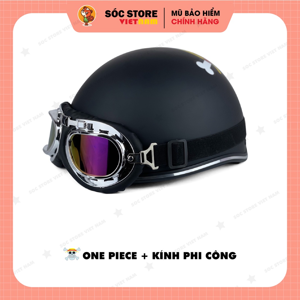 Mũ bảo hiểm nửa đầu 1/2 One Piece Sóc Store kèm kính phi công, kính UV