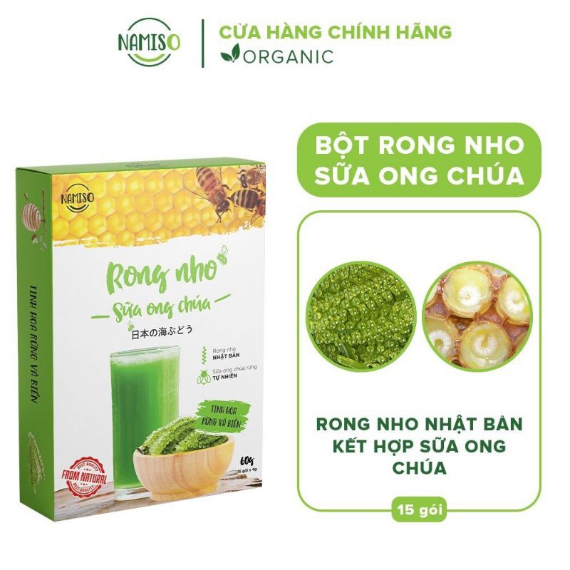 BỘT RONG NHO SỮA ONG CHÚA NAMISO - HỘP 15 GÓI 60GR