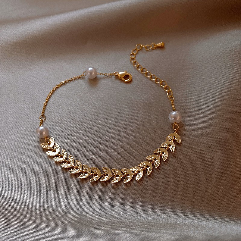 Vòng Tay Hình Chiếc Lá Đính Ngọc Trai Nhân Tạo Dành Cho Nữ | BigBuy360 - bigbuy360.vn