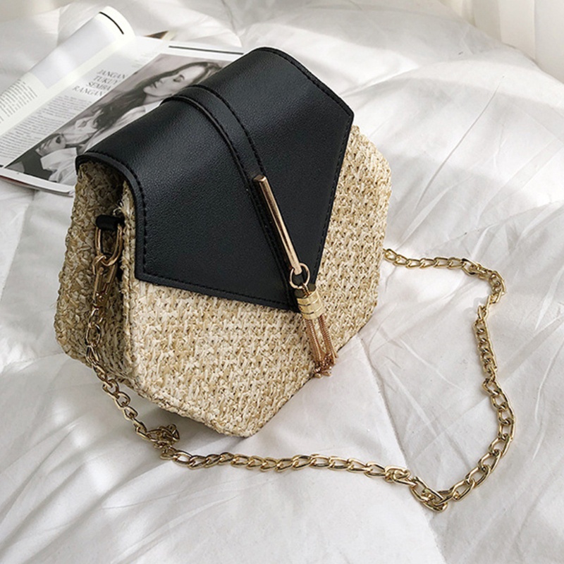 Túi Xách Tote Đan Rơm Phối Tua Rua Cỡ Nhỏ Phong Cách Bohemia Thời Trang Cho Nữ
