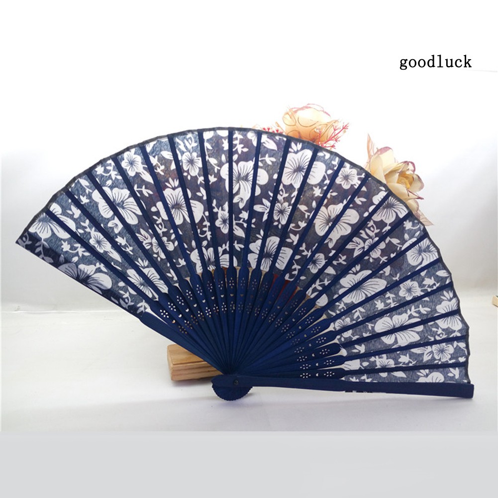 Quạt Xếp Cầm Tay 21cm Họa Tiết Hoa Phong Cách Retro