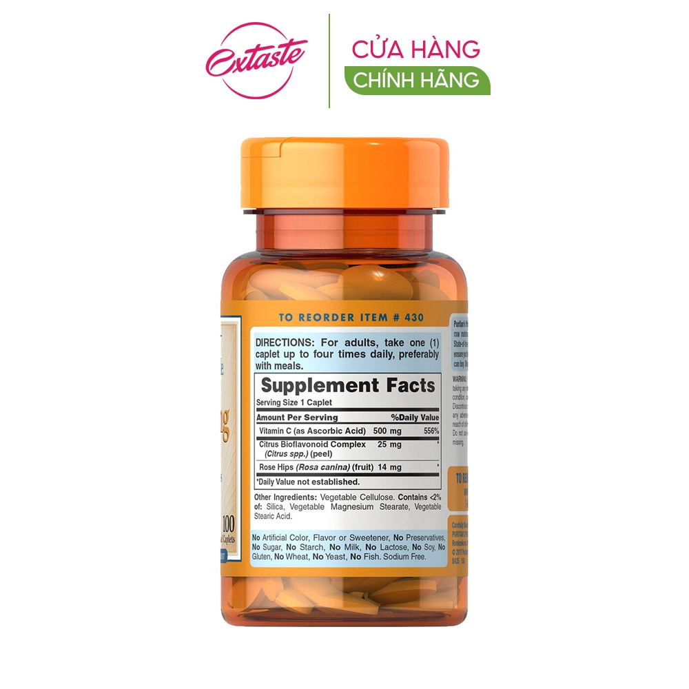 Viên uống vitamin c puritan's pride vitamin C-500mg with bioflavonoids and wild rose hips 100 viên Healthy care extaste