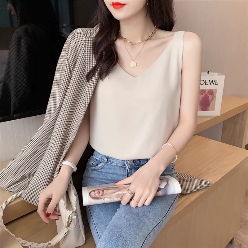 Áo hai dây bản to phong cách 4 màu sang chảnh