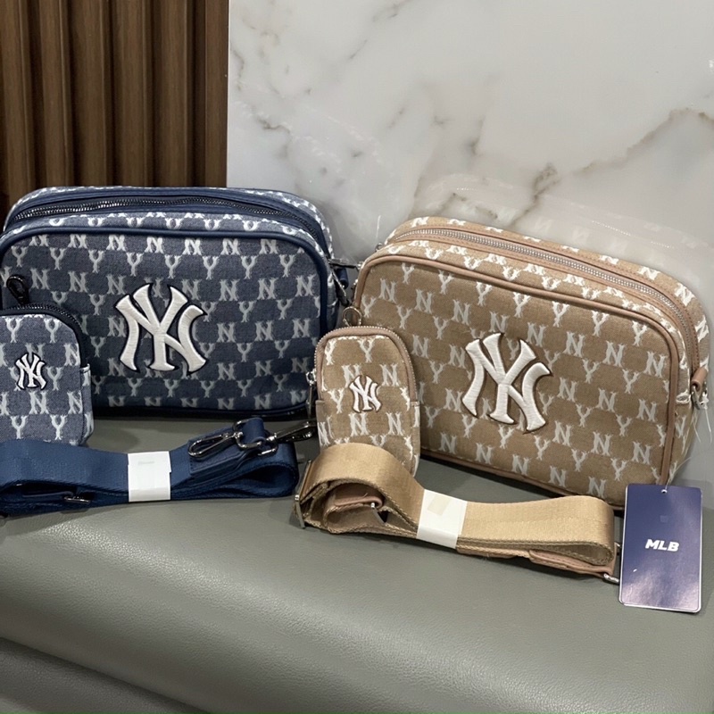 Túi Unisex MLB Vuông Dáng Hộp Dây Đeo Bản To Kèm Túi Mini Cài Dây Đeo