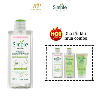 Nước tẩy trang simple không cồn dành cho da dầu mụn và da nhạy cảm 200ml