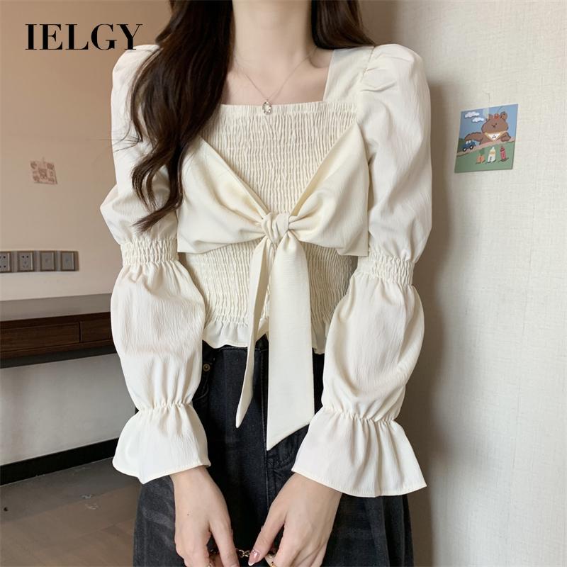 IELGY Áo Sơ Mi Đen Cổ Vuông Phong Cách Pháp Thời Trang Cho Nữ