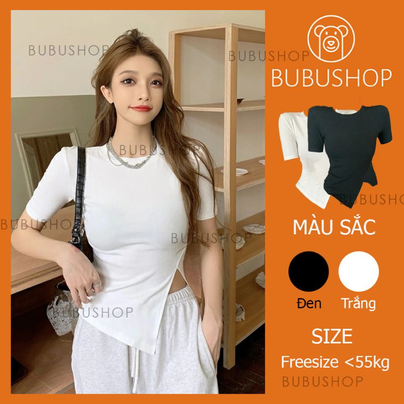 Áo thun nữ tay ngắn, Áo xẻ tà dáng ôm, áo thun ôm BUBUSHOP A01