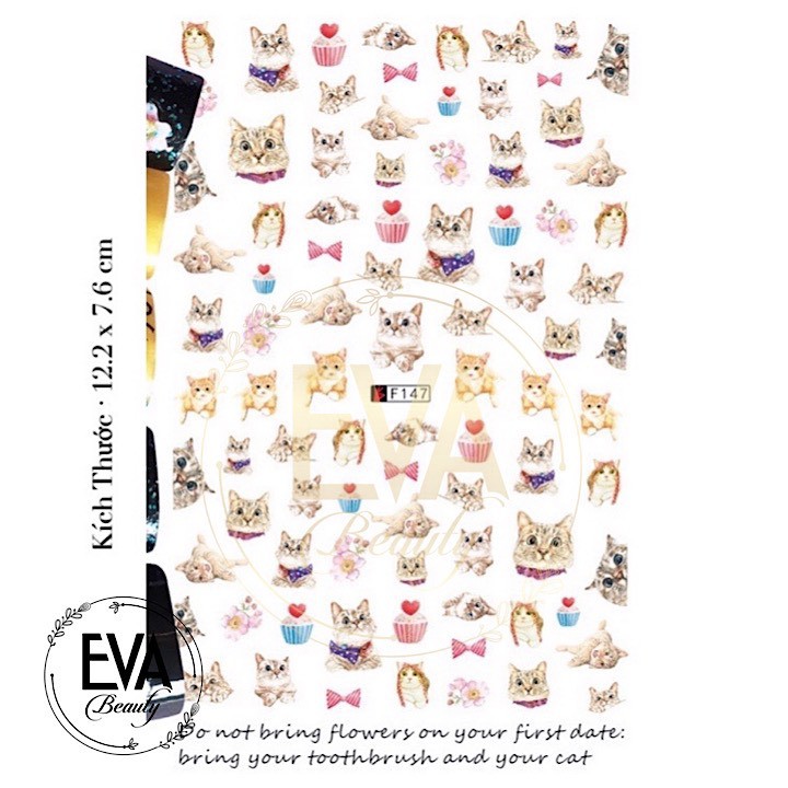 Decal Dán Móng Tay 3D Nail Sticker Hoạ Tiết Mèo Con Đáng Yêu Cute Cat F147
