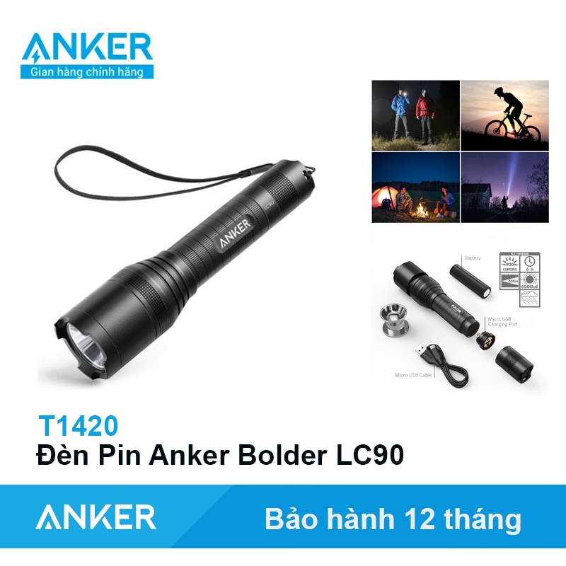 Đèn Pin ANKER Bolder LC90 T1420 FlashLight Chiếu xa dã ngoại đi rừng cầm tay Chính Hãng Du lịch Cắm Trại
