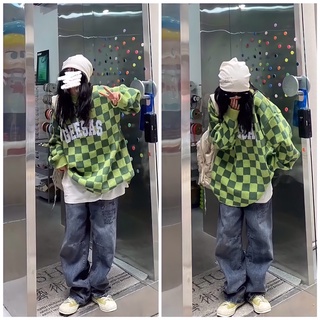 Áo sweater len kẻ sọc xanh phong cách retro Âu Mỹ