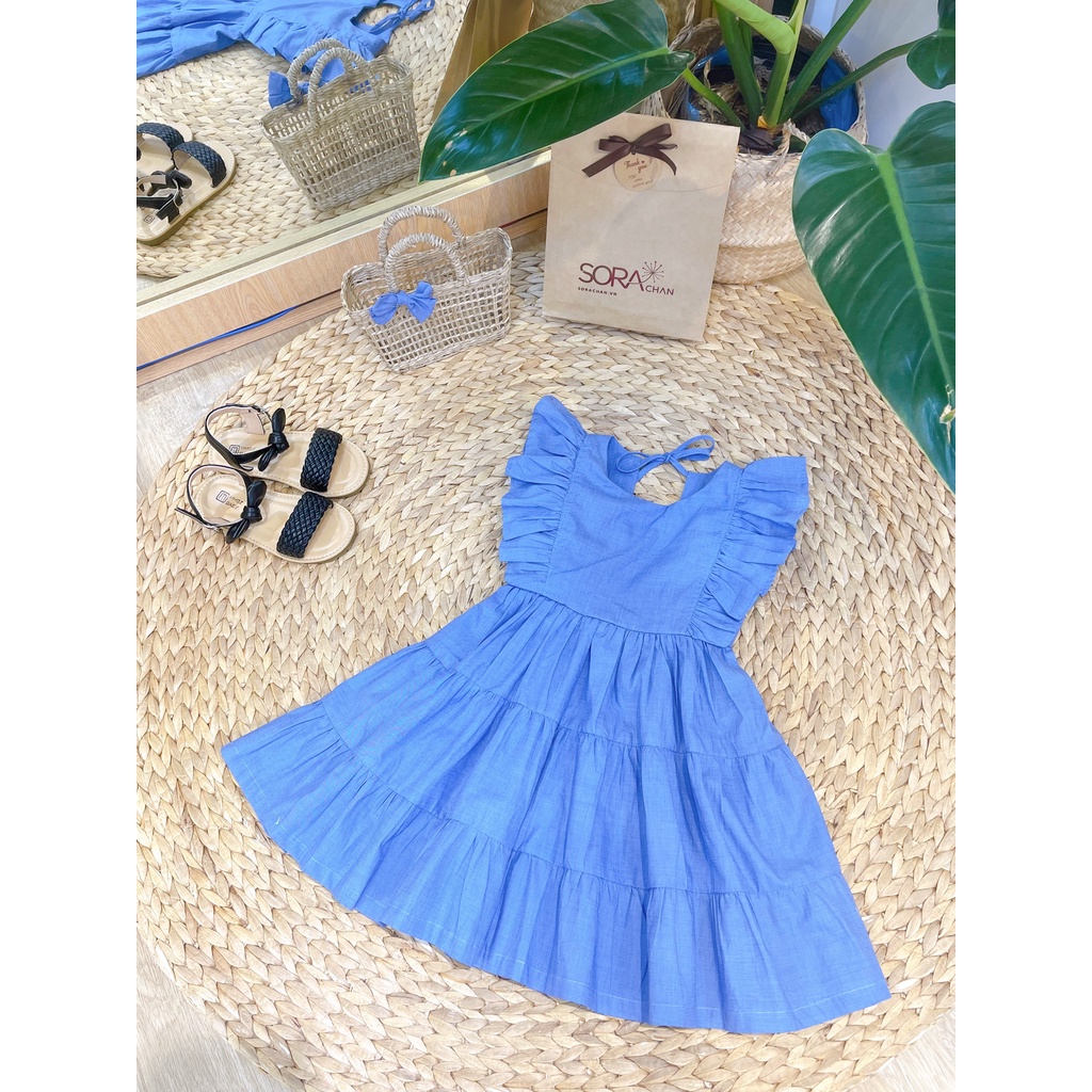 Đầm cánh tiên hở lưng nơ sau màu xanh đậm Sora Chan - M021