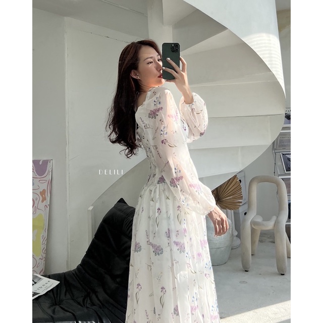 Váy voan hoa dài thướt tha Delili