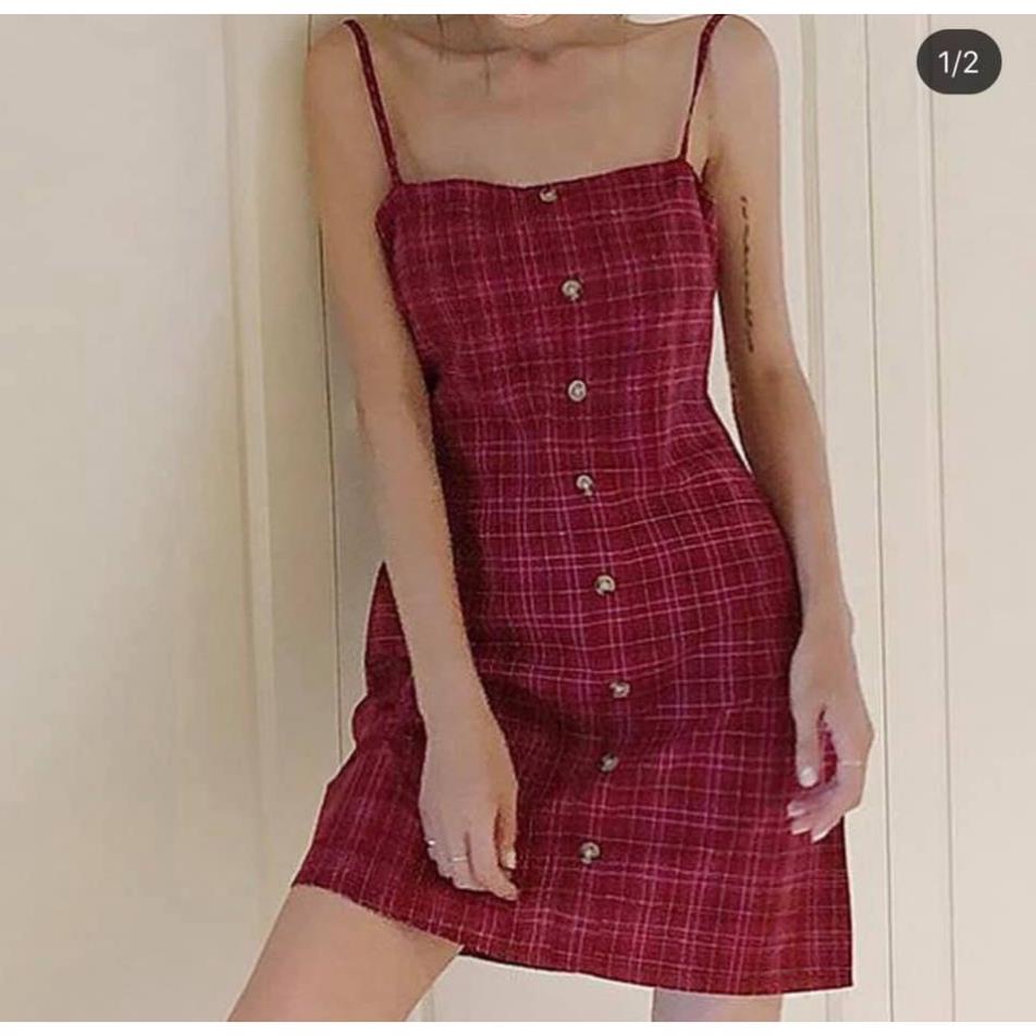 XẢ KHO. 💃 Đầm 2 Dây Nữ Kẻ Caro Đỏ Nơ Lưng Dáng Ngắn. H.ANNN. Váy 2s Kẻ Caro Nơ Lưng | BigBuy360 - bigbuy360.vn
