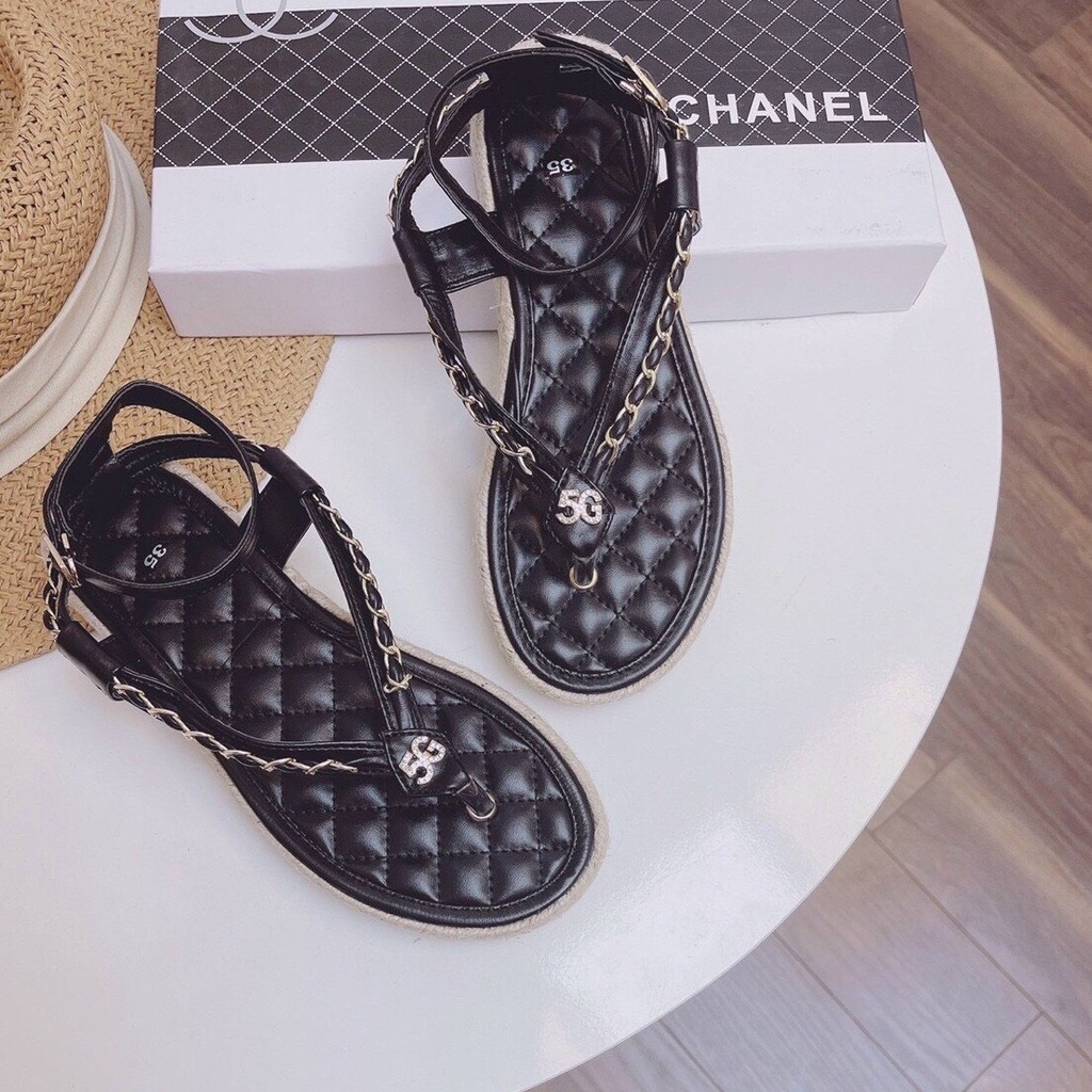 Sandal Hiền Hồ,Tông Sandal Đế cói 2cm ,dép xỏ ngón quai xích Thời Trang Mùa Hè Siêu Hot Đi Chơi, Đi Biển