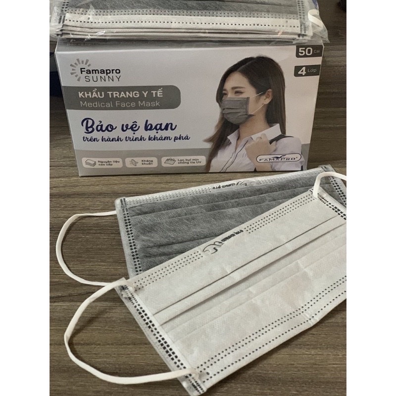 Khẩu trang y tế 4 lớp kháng khuẩn Famapro Sunny hộp 50 cái - Chính hãng công ty Nam Anh