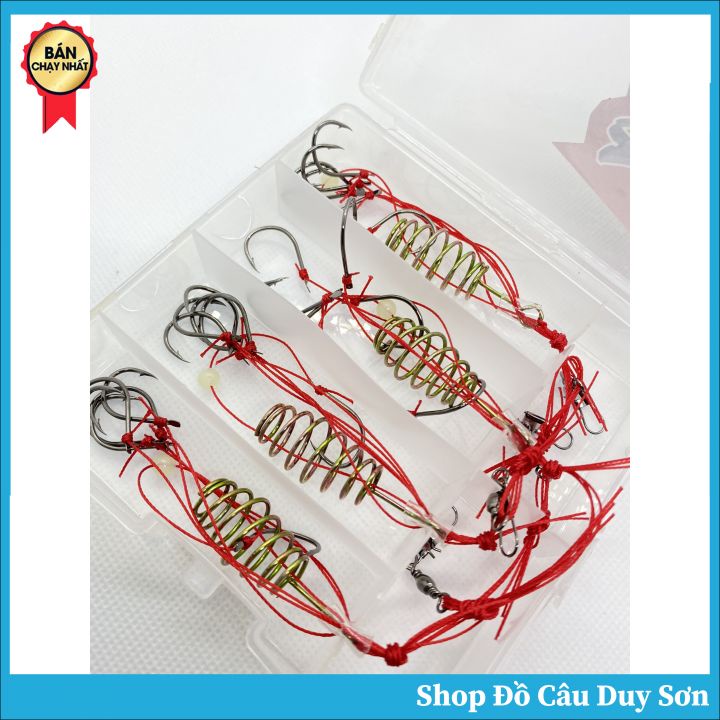 Hộp 4 Lưỡi Câu Cá, Lưỡi Lăng Xê (lancer) Đỏ Chất Lượng Đủ Kích Thước
