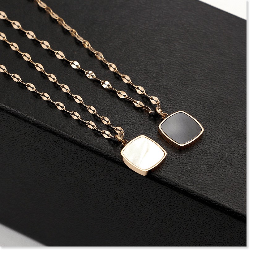 Dây chuyền nữ titan dây trúc 2 mặt đen trắng vuông X1-207- CAM KẾT KHÔNG GỈ, KHÔNG BAY MÀU - BẢO HÀNH 12 THÁNG