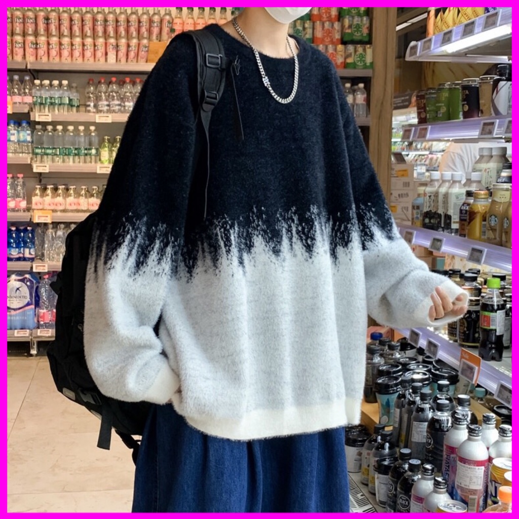 Áo len nam Form rộng phủ lông bên ngoài màu sắc độc đáo và ấm áp 2021