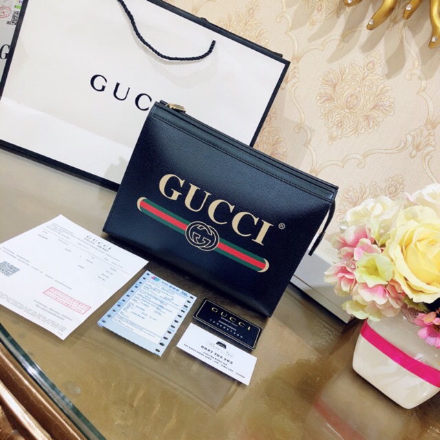VÍ CLUTCH CẦM TAY GUCCI SUPER‼️fullbox, card, túi vải hãng in chữ Gucci