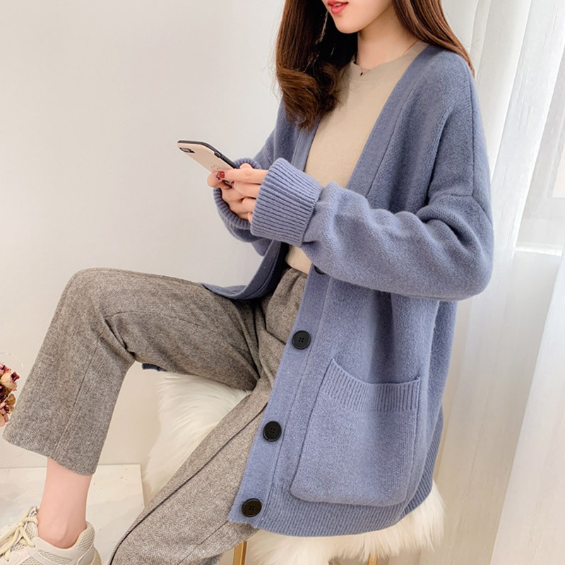 Áo Khoác Cardigan Dệt Kim Dáng Rộng Cổ Chữ V Màu Trơn Thời Trang | BigBuy360 - bigbuy360.vn