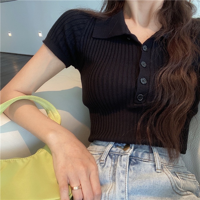 DUNEA Áo Thun Dệt Kim Ngắn Tay Thời Trang Mùa Hè Cho Nữ