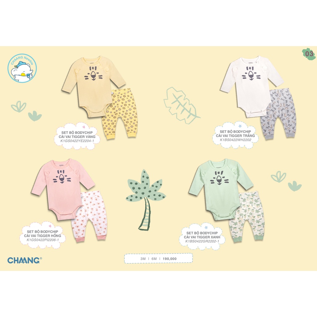 [CHÍNH HÃNG] Set sơ sinh bodychip cài vai dài tay kèm quần họa tiết Tigger Chaang