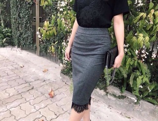 Chân váy công sở phối chân ren
