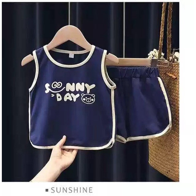 Đồ Bộ Mặc Nhà Ba Lỗ Đùi Sunny Day Chất Cotton 4 Chiều Cho Bé Trai -bé gái 7-25kg