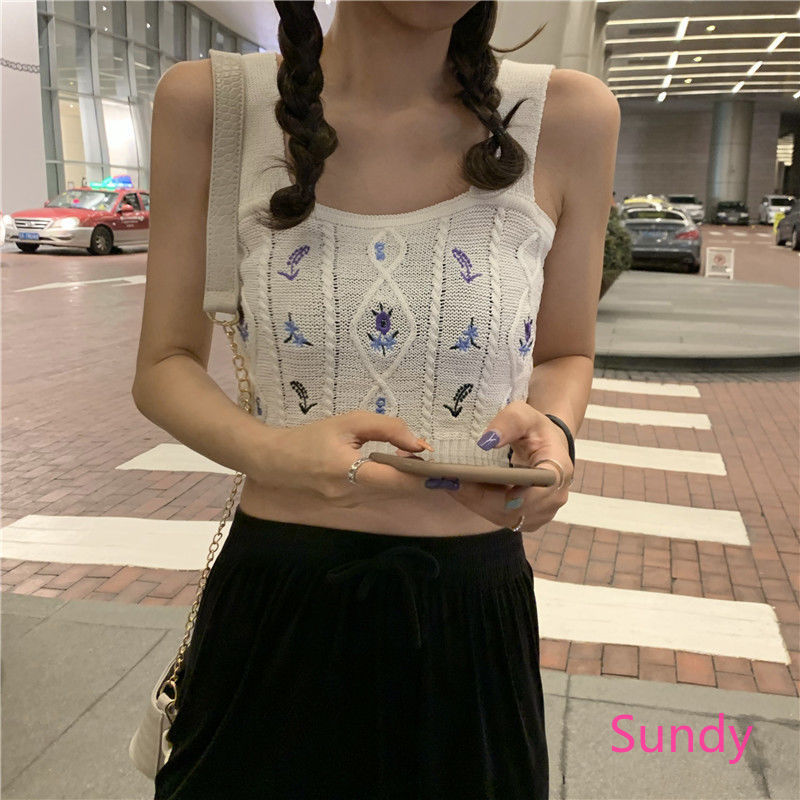 Áo Dệt Kim Không Tay Thêu Họa Tiết Xinh Xắn Dành Cho Nữ
