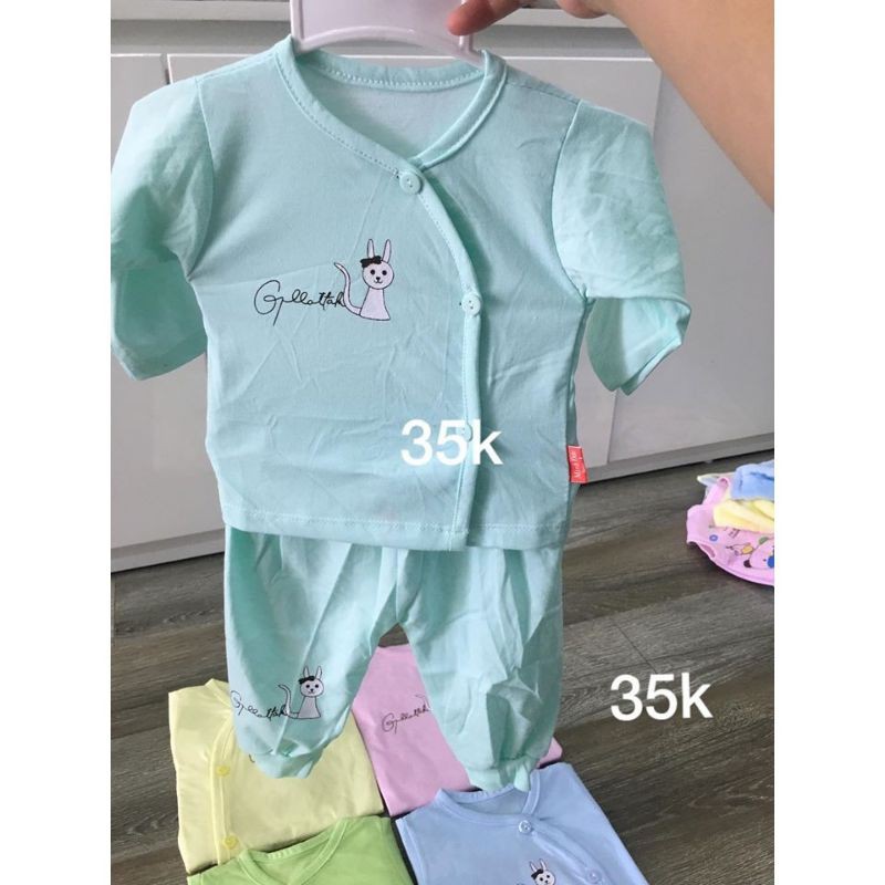 Bộ quần áo dài tay sơ sinh cúc chéo 100% cotton MĐ