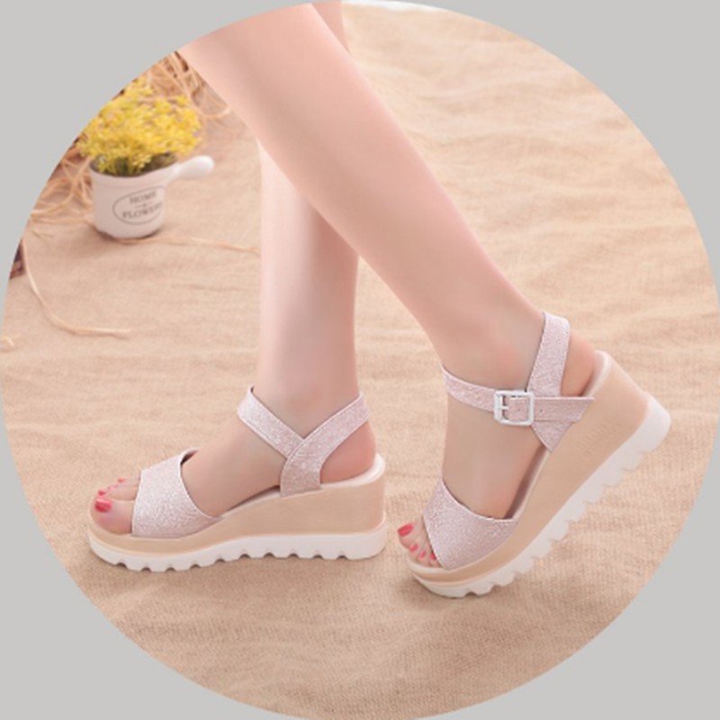 giày nữ2020 han edition summer sandals women new sponge thick high-heeled platform waterproof student belt buckle with high heels
