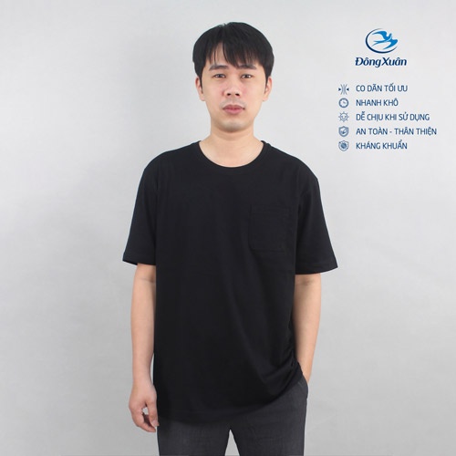Áo thun nam ngắn tay Dệt kim Đông Xuân A0859, cổ tròn, phom suông, có túi áo
