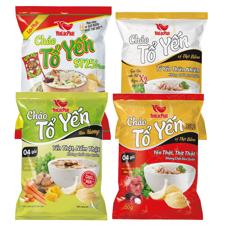 Combo 8 gói Cháo tổ Yến Yến Lộc Phát - 4 Vị - Ăn liền - Gói 50Gr