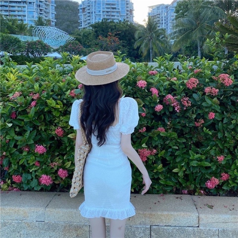 Đầm trắng tay ren ôm siêu tôn dáng