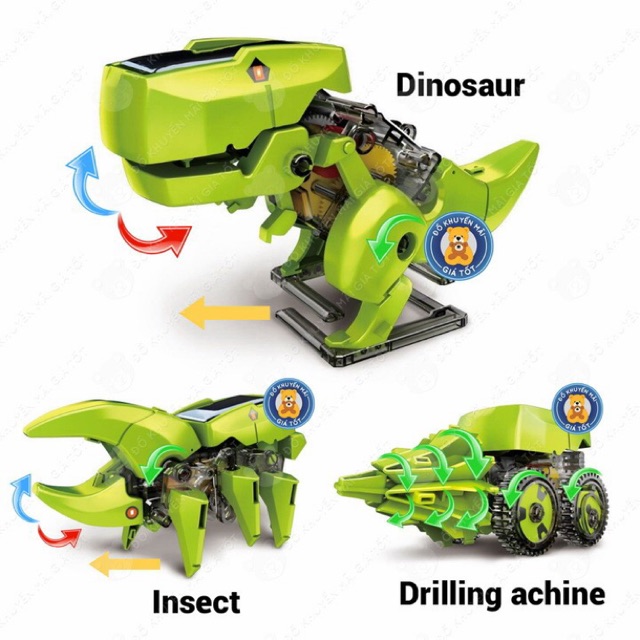 Bộ đồ chơi lắp ráp năng lượng mặt trời thông minh khoa học cho bé mẫu T3 KHỦNG LONG T-REX 3 IN 1 SOLAR ROBOT KIT 2125A