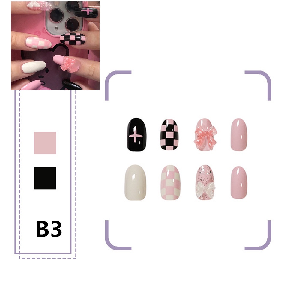 Bộ 24 Móng Tay Giả Đính Nơ Chống Thấm Nước Thời Trang Cho Nữ